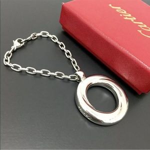 Cartier Silver Circle Bag Charm Key Ring Holder.